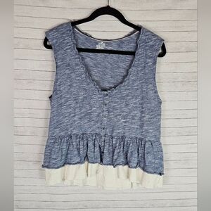 PILCRO SLEEVELESS STRIPED PEPLUM RUFFLE TOP, SZ MEDIUM